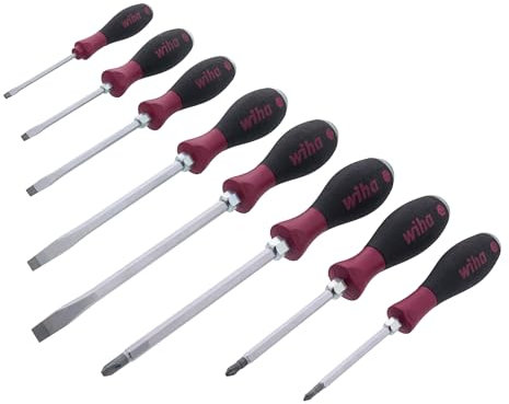 Wiha 53398 Juego de destornilladores, ranurados y Phillips, mango de microacabado resistente, 8 piezas