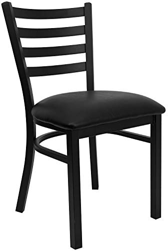 Flash Furniture HERCULES Series Black Ladder Back Metal Restaurant Chair - Black Vinyl Seat