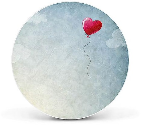 banjado® Magnettafel Ø 47cm Weiß/Magnetwand aus Metall/Magnetpinnwand als Memoboard Pinnwand Magnettafel Küche, Büro, Kinderzimmer inkl. 4 Magnete & Montageset - Motiv Herzballon