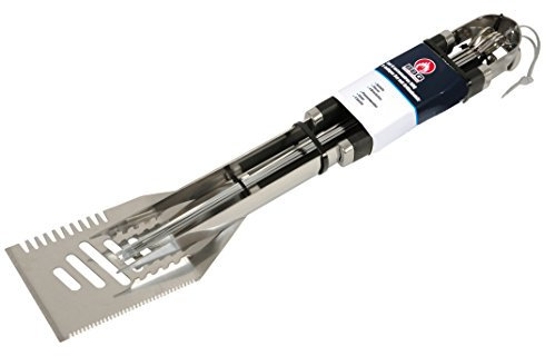 BBQ Collection 6-teiliges Edelstahl Grillbesteck Set bestehend aus Wender mit Flaschenöffner, Zange und 4 Schaschlik Spieße