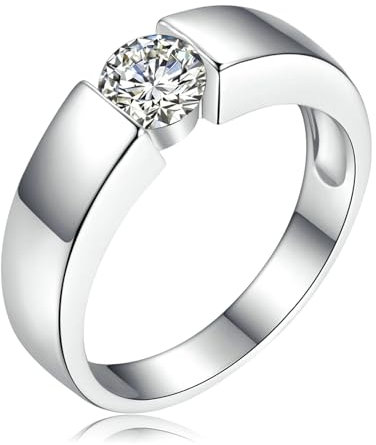Bishilin Ringe Silber 925 Herren, Eheringe Personalisiert mit Zirkonia Solitärring Verlobungsring Nickelfrei Gr.63 (20.1)