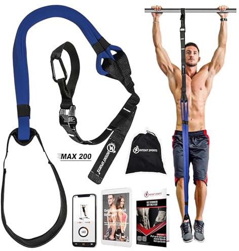 INTENT SPORTS Klimmzughilfe-Band MAX 200 – bis zu 90 kg Hilfe! Klimmzug – Workout-eBook! – Hochleistungs-Widerstandsbänder – Crossfit- oder Workout-Programm, Übungsvideos (patentiert)