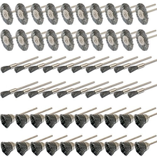 Lot de 60 outils rotatifs Cnmade en acier à tige de 3 mm pour meule Dremel Die Grinder avec brosses de nettoyage, brosses rondes et kit de polissage