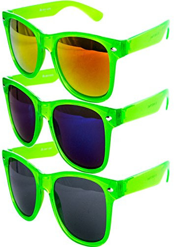 Ciffre 3 er Set EL-Sunprotect® Sonnenbrille Nerdbrille Brille Nerd Transparent Neon Grün Neongrün