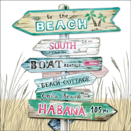 Ambiente Servietten Papier 33x33cm 3-lagig 20 Stück - hochwertig & nachhaltig - Einweg Papierservietten mit Beach Schildern im Vintage Stil - Partyservietten Sommer Urlaub Stranddeko Tropen