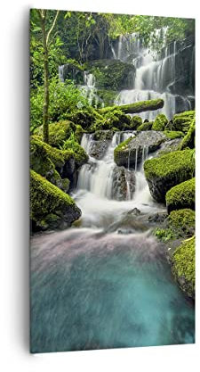 Deco Cadre Salon parc cascade eau Moderne Impression sur Toile 65x120cm Image Tableau Decoration Murale Chambre Cuisine Vertical Art Wall Decor Design Grand Tableaux Decoratifs Muraux PA65x120-3754