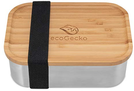 ecoGecko® Premium Brotdose aus Edelstahl | mit Bambusdeckel inkl. Schneidbrettfunktion | Die hochwertige Lunchbox für Kinder und Erwachsene | 800ml Fassungsvermögen