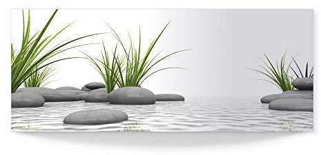 ARTland 3D Wandbild aus Alu Bild gebogen Alubild einteilig 100x40 cm Panorama Asien Wellness Zen Spa Steine Gräser Modern Entspannung Weiß T6CD