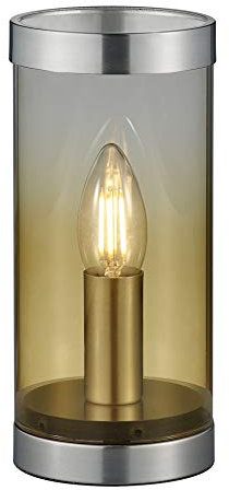 Reality Leuchten Tischleuchte Cosy R50001013, Metall Nickel matt, Glas amberfarbig, exkl. 1x E14