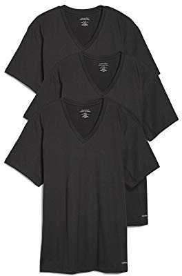 Calvin Klein Men's Cotton Classics 3-Pack Undershirts, 3 BLACK - VNECK, L