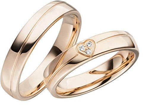 JC Trauringe Silber 925 Paarpreis Eheringe Rotgold Plattiert I Verlobungsringe breit 4,5 mm I Partnerringe mit Gravur in edler Schatulle I 2 Hochzeitsringe Herrenring & Damenring mit Steinen I LC108-P