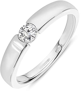MIORE Ring Damen 0.13 Ct Solitär Diamant Verlobungsring aus Weißgold 14 Karat / 585 Gold, Schmuck