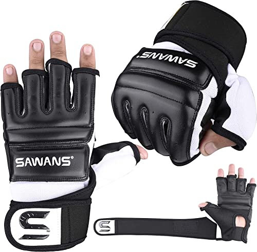SAWANS Boxsack-Boxhandschuhe, Karate-Handschuhe, MMA, Body Combat, Taekwondo-Training, Kampfsport, Kämpfen, Grappling, Muay Thai, Schwarz, Medium