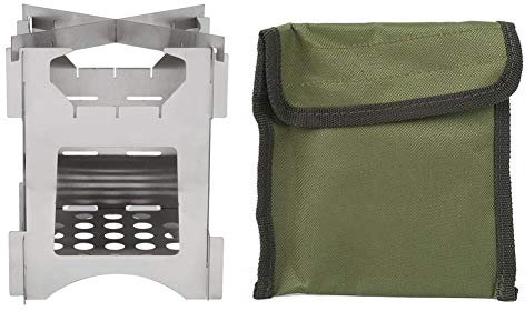 Alupre Portable Stainless Steel Folding Wood Burning Stove, Mini Cooker, Camping Stove for Outdoor Activities