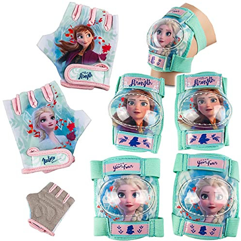 alles-meine.de GmbH 6 TLG. Set - Knieschoner + Ellenbogenschützer + Fahrradhandschuhe - die Eiskönigin - Frozen - für Circa 4 bis 12 Jahre - Kinder - Schutzausrüstung - Gelenksch..