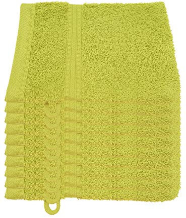 Julie Julsen® Bio Waschhandschuh-Set, 10 Waschhandschuhe in 32 Farben erhältlich weich und saugstark Limette 15x21 cm