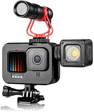 Aluminum Alloy Case for GoPro Hero 9 Black, Vlog Protective Frame Housing Shell Cage with 2 Cold Shoe Mount Compatible with Microphone and Lights