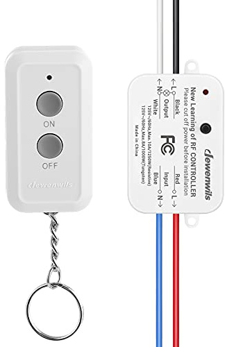 DEWENWILS Wireless Light Switch and Receiver Kit, No in-Wall Wiring Required, Remote Control Switch Lighting Fixture for Ceiling Lights, Fans, Lamps,100 Ft RF Range, Programmable