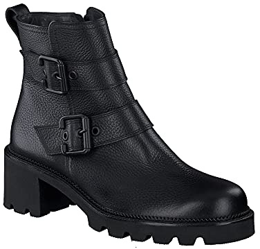 Paul Green Damen Stiefeletten Schuhe Stiefelette Glattleder Elegant Freizeit Uni schwarz schnallen Profil-Sohle reißverschluss