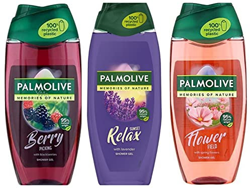 Palmolive Memories of Nature Shower Gel Set 3 x 250 ml Bottles Flower Field, Relax & Berry Picking from Kingdom Supplies with exclusive Beauty Tips