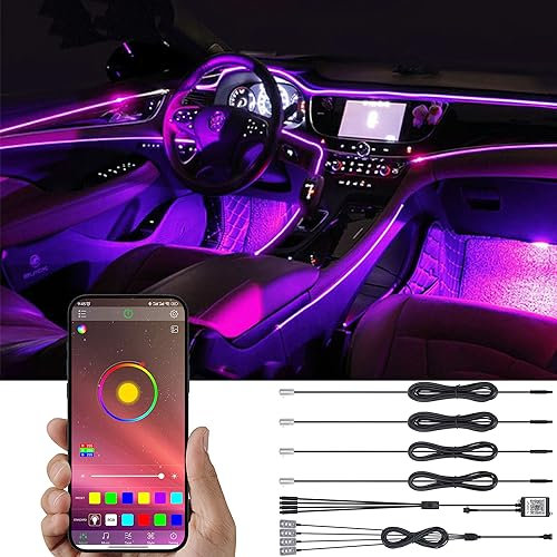 TABEN Autoinnendekoration Atmosphärenlicht APP Steuerung + Heller Fußraum Autoinnenbeleuchtungsset mit 64 Farben, wasserdicht, Autoatmosphäre Neonlichtleiste für Auto 1W DC 12V 5m