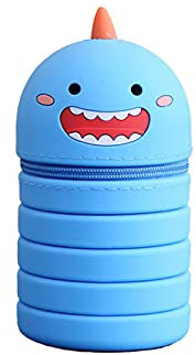 Trousse à crayons rétractable 3D en silicone pour étudiants, garçons, filles, bleu