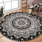 Uphome Boho runder Teppich für Wohnzimmer, 10,2 cm, runder schwarzer Mandala-Teppich mit Pompons, Fransen, waschbar, niedlicher Bohemian-Akzent, Überwurf, Teppiche, rutschfest, weiche Bodenmatte für