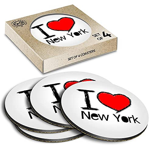4 x Eco Boxed Cork Coasters - I Love New York NYC America USA Drink Cup Mug Glass Table Mat #7752