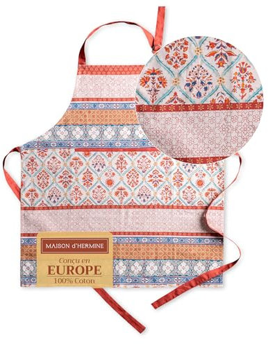Maison d' Hermine Romane 100% Baumwolle 1-teilige Küchenschürze mit verstellbarem Hals und versteckter Mitteltasche, Langen Krawatten für Frauen/Männer | Küchenchef | Kochen (70cm x 85cm) | Ostern