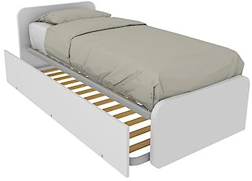 MOBILFINO CAMERETTE Letto Singolo con Letto Estraibile, trasformabile in Matrimoniale. Testate Personalizzabili, reti in Acciaio e doghe in faggio - Testata a Sinistra, Bianco