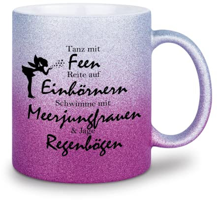 glitzertassen.de® | Tanz mit Feen | Tasse mit Glitzer | Geschenkidee (Silberviolett)