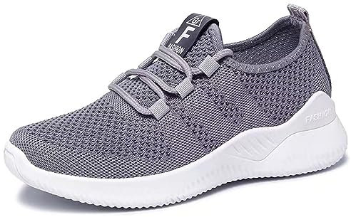 Damen Sneaker Laufschuhe Turnschuhe Running Tennisschuhe Freizeit Straßenlaufschuhe Atmungsaktiv Jogging SportschuheH66 Gray 35