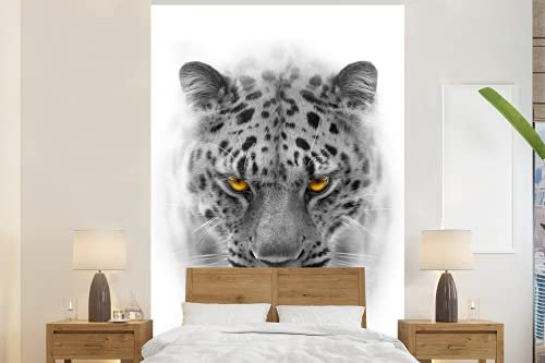 MuchoWow Papier peint Léopard - Noir - Blanc - Animal Papier peint photo 145x220 cm Papier peint imprimé