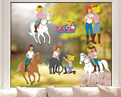 Pixblick Fenstersticker - Bibi und Tina mit Amadeus und Sabrina und Fohlen Felix I Made in Germany I Wiederverwendbar