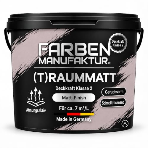 (T)raummatt Wandfarbe Innenwandfarbe Dispersionsfarbe, würd. grau rot 2L | Matte Innenwandfarbe,Deckenfarbe,Atmungsaktiv,Geruchsarm,Ca. 7m²/L,Gut deckend,vielseitig einsätzbar,einfache verarbeitung