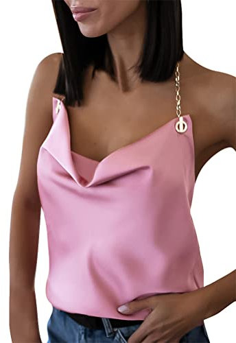 ORANDESIGNE Canottiere da Donna Estive Canotta Raso Senza Maniche Scollo a V Sexy Tank Top Canottiera Elegante Camisole Top Camicetta Casual Camicia A Rosa S