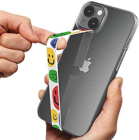 Sinjimoru Stylish Silicone Cell Phone Strap as Phone Grip Holder, Wireless Charging Compatible Slim Phone Charm for Apple iPhone & Phone cases. Sinji Loop Motive Graphics Smile White
