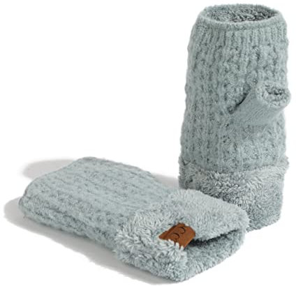 C.C Fingerlose Handschuhe, flauschig gefüttert, gestrickt, Handgelenkwärmer, solider gerippter Handschuh (FLG-25), Smocking Stitch Muster - Winter Mint, Einheitsgröße