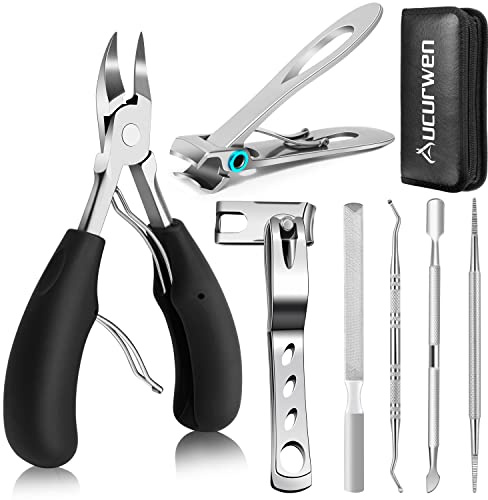 Toenail Clippers for Seniors Thick Toenails, Aucurwen Heavy Duty Toe Nail Clippers Adult Thick Nails Long Handle, Large Toenail Clippers for Thick Nails 7Pcs