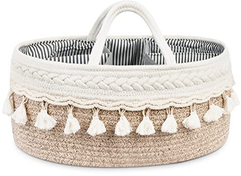 Maliton Baby Windel Caddy Organizer, Boho Neugeborenen Essentials Wickeltisch Organizer, Multifunktionale Aufbewahrungsbox für Windeln Größe 45x27x18CM