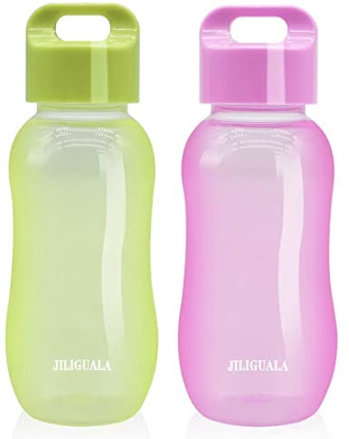 JILIGUALA Tazze da viaggio in plastica da caffè, bottiglia d'acqua sportiva per latte, caffè, tè, succhi di frutta, dimensioni 350 ml, verde e viola, confezione da 2