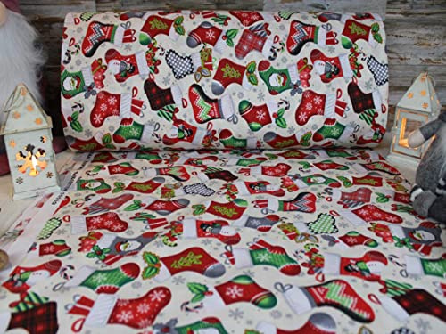 240cm Breit Meterware ab 50cm Weihnachtsstoffe Popeline Baumwolle Stoff Baumwollstoff Weihnachten Stoffe Weihnachtsstoff Bastelstoff ÖKO-TEX BW049 (Creme)