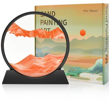Wai Danie Tableau rotatif avec paysage de sable en 3D, décor fonds marins, fluide, sablier décoratif esthétique pour bureau, salon, pour adultes et enfants (Orange 12)