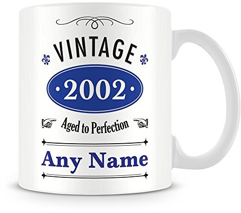YINGD Mug personnalisé vintage 2002 (âge 20) – Cadeau personnalisé pour 20e anniversaire – Ajouter un nom – Bleu