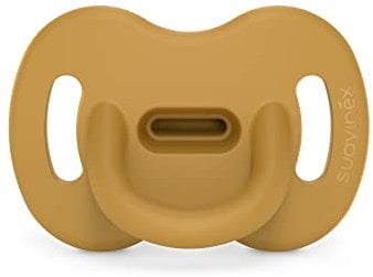 Suavinex, Sucette Tout Silicone pour Nouveau-nés Bébé 0/6 Mois avec Tétine Symétrique SX Pro, Réversible, Douce et Souple, Idéal pour Dormir. Colour Essence, Mustard