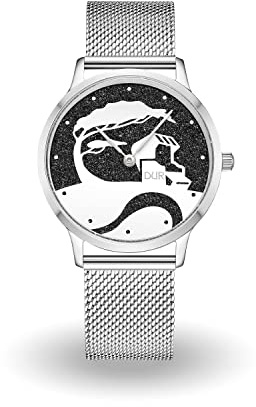 DUR Uhr Kompass oder „Küste“ mit Strandsand oder Lavasand, wasserdichte Edelstahl-Uhr mit Saphir Glas, Armband aus Leder oder Edelstahl, Damen und Herren