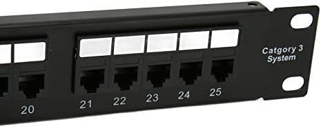 Gonetre Cat3 Patch Panel Rackmount Patch Panel Network Patch Panel RJ11 Through Coupler 25 Ports Anti Interference Gold Plated Pin Cat3 Patch Panel for 19 Inch Rack Cabinet