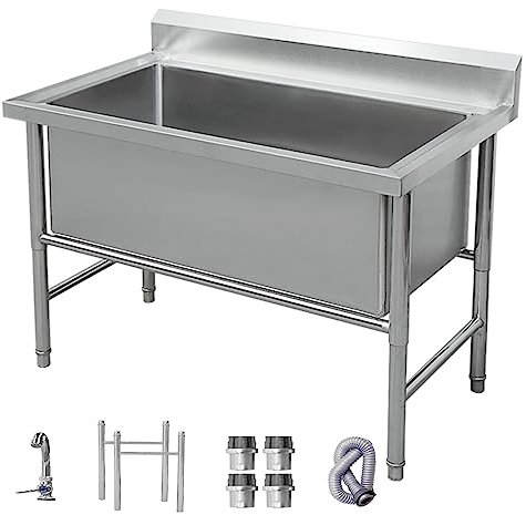 TRGCJGH Edelstahl Küchenspüle Waschbecken,Freistehende Außenbereich Spültisch 1 Becken Gastro Spüle, für Garage, Restaurant, Küche, Waschküche(100cm/39.3in,15.7 Deep)