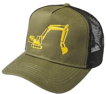 Kinder Trucker Cap : Bagger - Basecap Cappy Jungen - Mütze Arbeitskleidung (Olivgrün-Schwarz)
