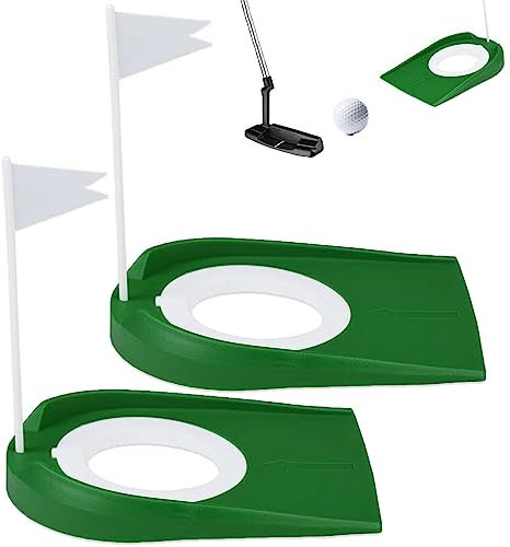 JOAOXOK Putting Green Indoor Set, 2 Pack Golf Cup With Flag, Practice Training Aids for Indoor Outdoor, Hole Putter Regulation Cup for Office (2)